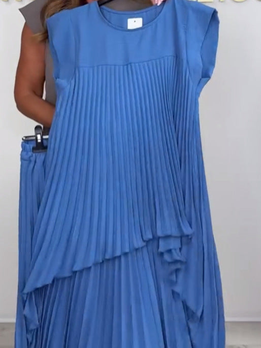 Laney™ – Pleated Top & Elastic Waist Wide-Leg Pants Set