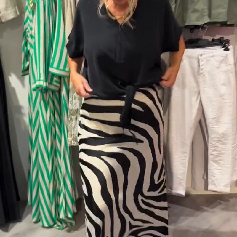 Rhea™ – Knot-Front Blouse & Midi Skirt Casual Set