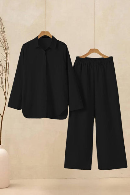 Adelaide™ – Oversized Cotton Shirt & Wide-Leg Pants Co-Ord Set