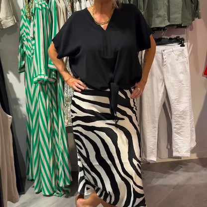 Rhea™ – Knot-Front Blouse & Midi Skirt Casual Set