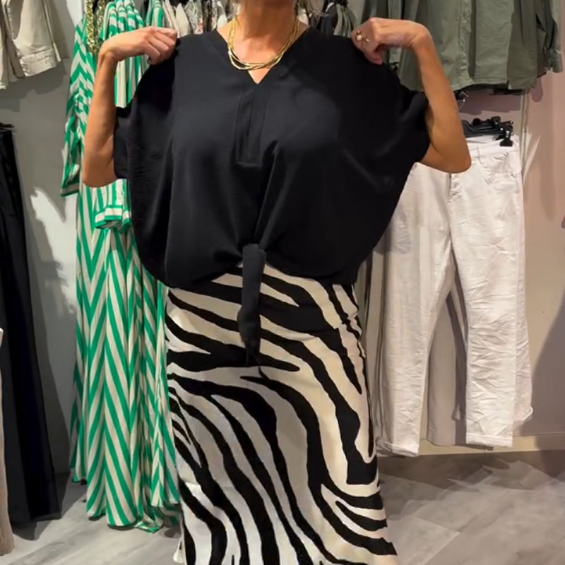 Rhea™ – Knot-Front Blouse & Midi Skirt Casual Set